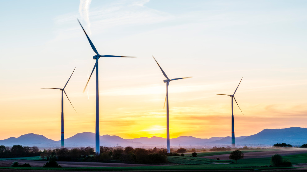 Windräder im Abendlicht Erneuerbare