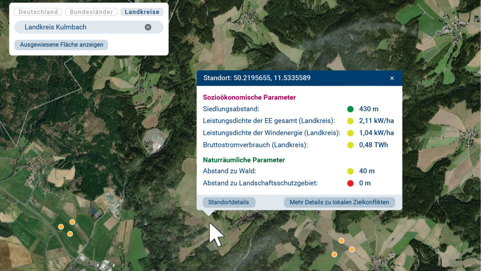 A first model of the site finder tool.